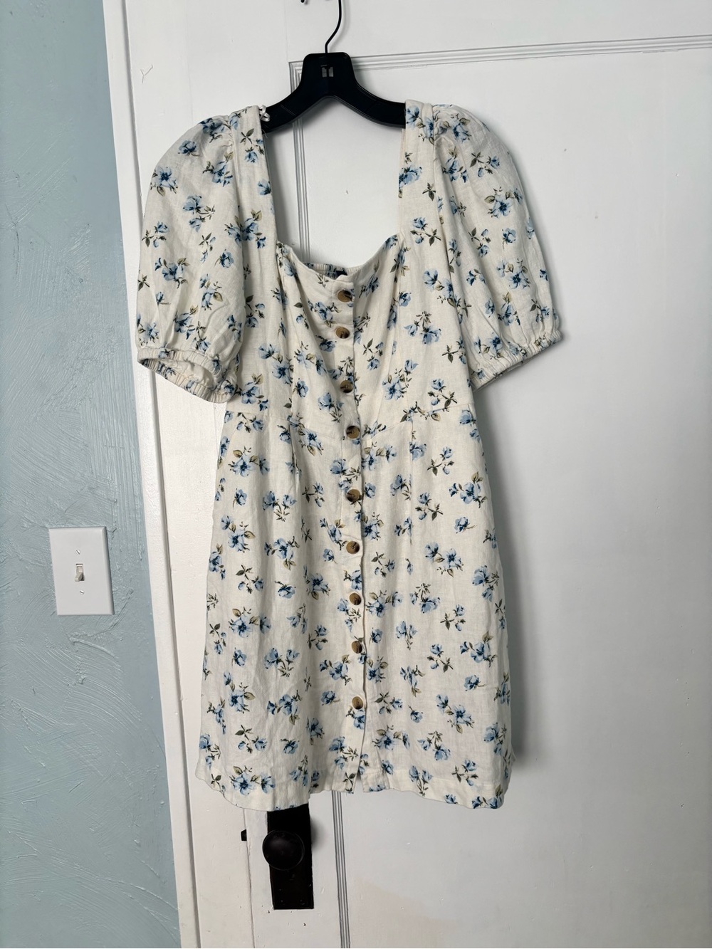 Old Navy Cream Dress with Blue Floral Print